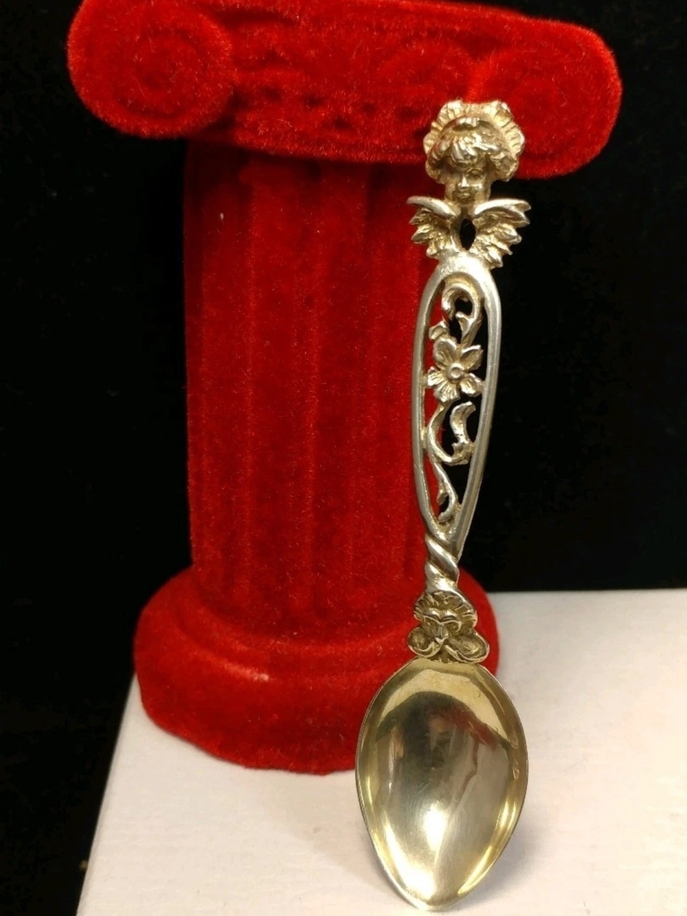 Vintage 800 Coin Silver - Cherub Angel Scroll 8.4g - 3.5" Demitasse Spoon